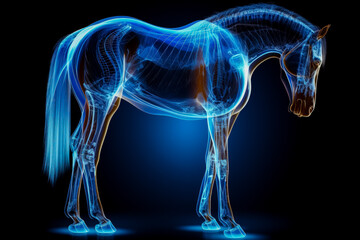 Horses hoof and leg structure X-ray background with empty space for text  - obrazy, fototapety, plakaty