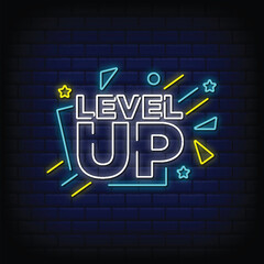 Fototapeta premium Premium Vector level up neon sign