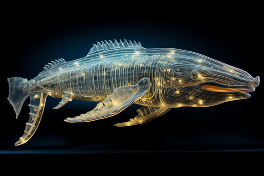 Unique X-ray image revealing intricate bone and joint structure of a whales flipper 