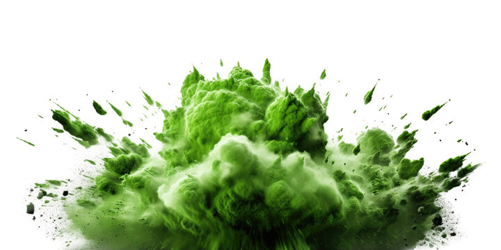 A green explosion isolated on transparent background - Generative AI