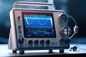 An up-close view of an electronic device resting on a table. This image can be used to depict modern technology, workplace productivity, or the concept of connectivity.