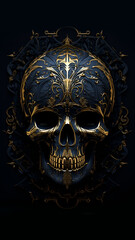 Fototapeta premium Vintage gold skull with golden lines. Generative AI