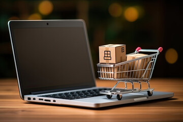 Online shopping and e-commerce, where customers can make purchases, receive deliveries, and make payments conveniently. - obrazy, fototapety, plakaty