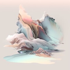 a painting of a mountain with a sky background and a few clouds above it. Generative ai