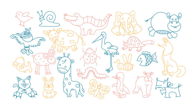 Set of funny animals. Doodle.
