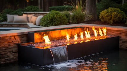 How about a modern water feature that's not just water? Think integrated fire elements, lights that change colors a?" contemporary and cool.