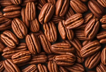 Fotobehang Pecan nuts background. Raw pecan nut banner, generated by AI © SD Danver