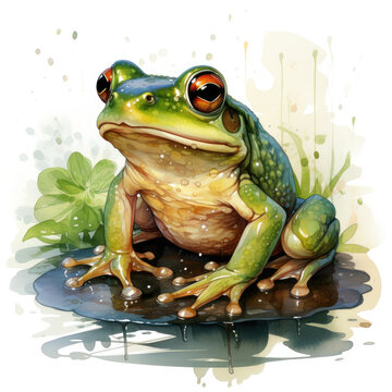 watercolor Frog clipart, generative ai