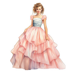 1980s prom queen girl, dressed in a retro 80s-style fashionable prom dress