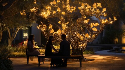 Fototapeta na wymiar Immerse yourself in art in an opulent outdoor sculpture garden, with pieces that light up the night.