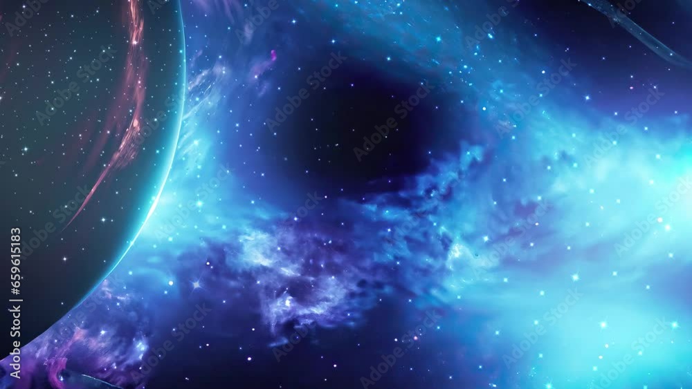 Poster galaxy and nebula. blue abstract space background. endless universe with stars and galaxies in outer
