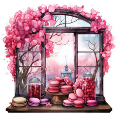 watercolor Valentines Day window cling clipart, generative ai