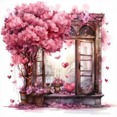 Fototapeta na wymiar watercolor Valentines Day window cling clipart, generative ai