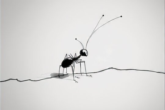 a black and white photo of an antelope standing on a wire with its legs spread out and legs bent out, with one foot on the ground, and one leg on the other end of the ground. Generative ai