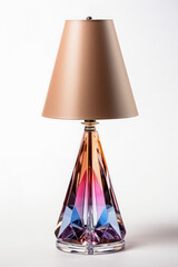 Elegant crystal table lamp reflecting prism-like colors isolated on a white background 