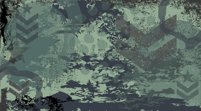 Camouflage Milit&auml;r mit Grunge Textur - Hintergrund mit Tarnfarben - Milit&auml;rische Symbole
