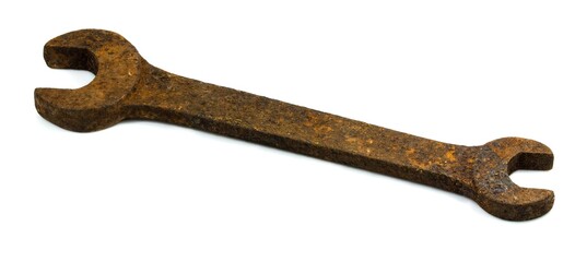 Old wrench on a white background