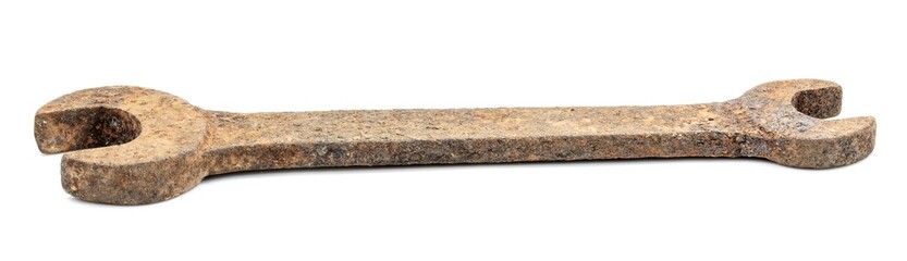 Old wrench on a white background