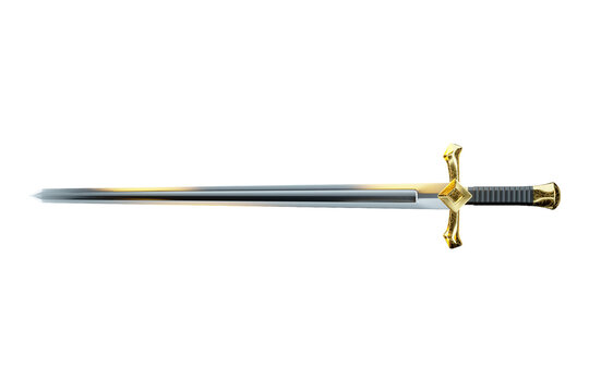 Knight's sword isolated on a white background. 3D illustration, 3D render.