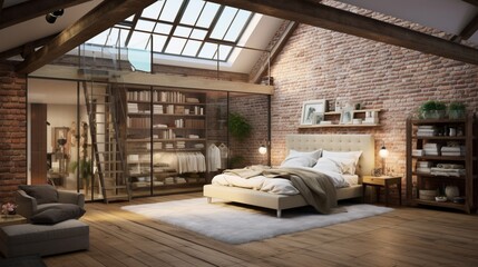 Loft bedroom with glass partition.
