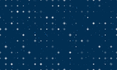 Seamless background pattern of evenly spaced white main road signs of different sizes and opacity. Vector illustration on dark blue background with stars