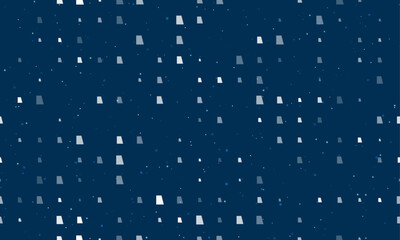 Seamless background pattern of evenly spaced white trapezium symbols of different sizes and opacity. Vector illustration on dark blue background with stars