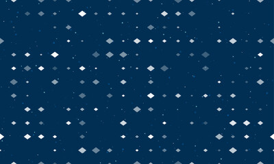 Seamless background pattern of evenly spaced white rhombus symbols of different sizes and opacity. Vector illustration on dark blue background with stars