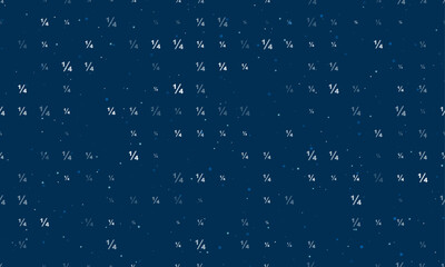 Seamless background pattern of evenly spaced white quarter fraction symbols of different sizes and opacity. Vector illustration on dark blue background with stars