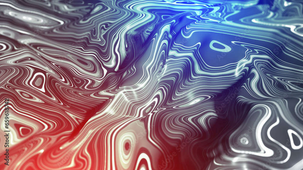 Fototapete 3D illustration for business presentation. Abstract floating form, waves and flowing rays. Chaos and Big Data Flow