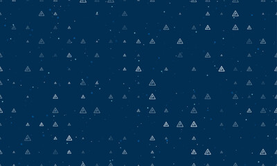 Seamless background pattern of evenly spaced white wild animals road signs of different sizes and opacity. Vector illustration on dark blue background with stars