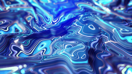 Abstract floating form, waves and flowing rays. 3D illustration of abstract futuristic innovation
