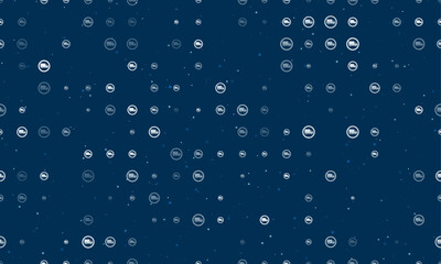 Seamless background pattern of evenly spaced white truck traffic signs of different sizes and opacity. Vector illustration on dark blue background with stars