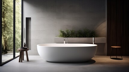 Fototapeta na wymiar Minimalist bathroom with freestanding tub.
