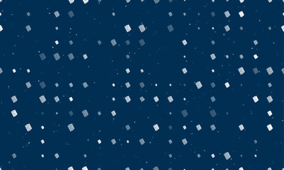 Seamless background pattern of evenly spaced white magic book symbols of different sizes and opacity. Vector illustration on dark blue background with stars