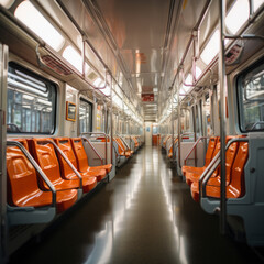 public transport concept. empty subway, train with seats. Interior inside urban transport. square
