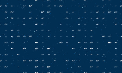 Seamless background pattern of evenly spaced white rhinoceros symbols of different sizes and opacity. Vector illustration on dark blue background with stars