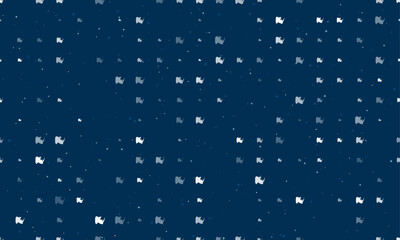 Seamless background pattern of evenly spaced white rhinoceros head symbols of different sizes and opacity. Vector illustration on dark blue background with stars