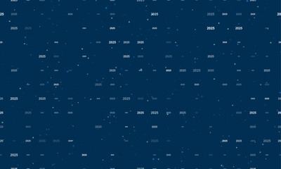 Seamless background pattern of evenly spaced white 2025 year symbols of different sizes and opacity. Vector illustration on dark blue background with stars