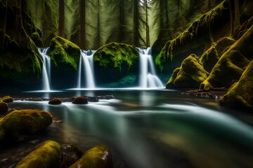 Punch Bowl Falls along the Eagle Creek Trail in Oregon with focus on the rocks in the foreground - AI Generative