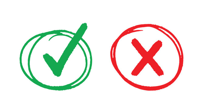 hand drawn check mark and cancel sign