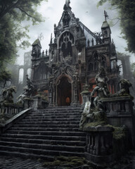 Fototapeta na wymiar Creepy gothic scary mansion with large stairs