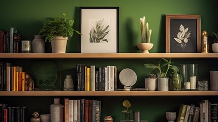  a bookshelf filled with lots of books and plants.  generative ai