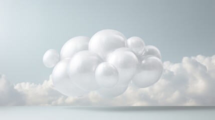  a bunch of white balloons floating in the air in front of a cloudy sky.  generative ai