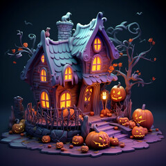 Halloween 3D house cute pumpkin head jack lantern 