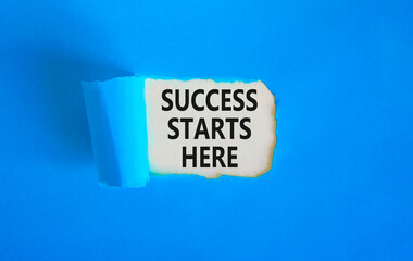 Success starts here symbol. Concept word Success starts here on beautiful white paper. Beautiful...