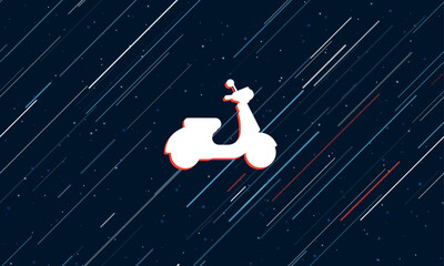 Obraz na płótnie Canvas Large white scooter symbol framed in red in the center. The effect of flying through the stars. Vector illustration on a dark blue background with stars and slanted lines