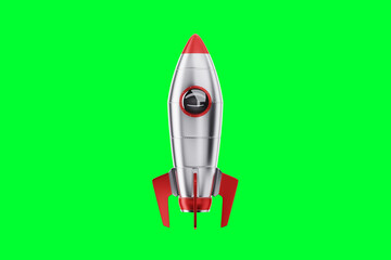 creative idea, a rocket takes off on a blue background, cover, picture for a hat. 3D illustration, 3D render.