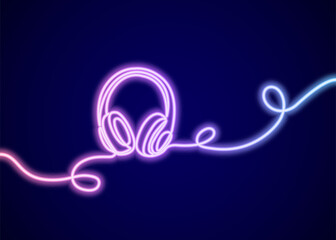 Headphones glowing neon. Vector illlustration