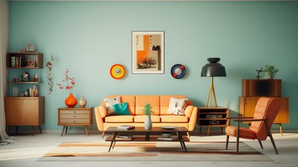 Retro-inspired living room with vintage furniture.