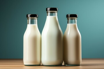 An empty milk bottle stands, ready to be filled with fresh goodness - obrazy, fototapety, plakaty